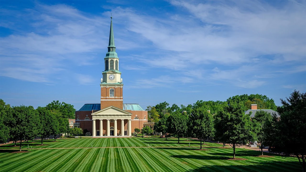 Wait Chapel and the quad on Wake Forest's campus